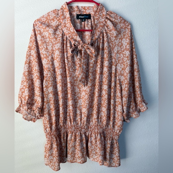 Alice Blue Tops - Alice Blue Floral Blouse - Tan and White